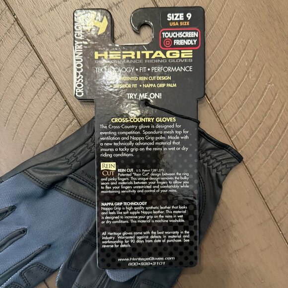 NWT Heritage Cross-Country Performance Riding Gloves Touchscreen Capability Sz 9 - Picture 3 of 4
